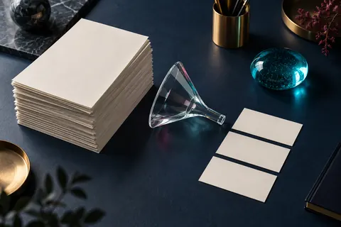 Pile de feuilles vierges transformée en trois cartes concises par un prisme de verre