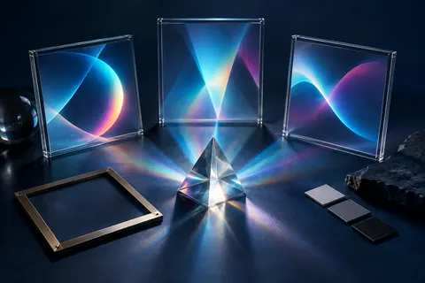 Prisme optique projetant plusieurs compositions visuelles sur des cadres transparents