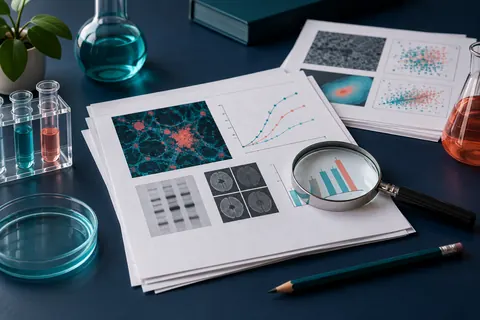 Pages de recherche scientifique examinées avec une loupe